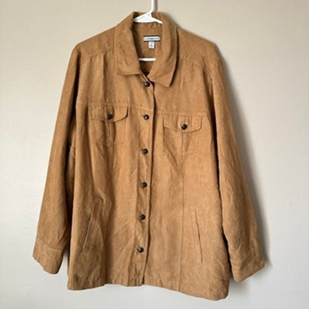 Croft Barrow Faux Suede Shirt Womens Plus 2X Preppy Tan Western Southwest Boho